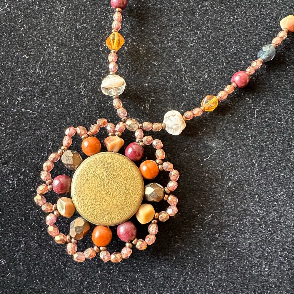 Boho Beaded Earth-tone Necklace with Swarski Crystals - Picture 6 of 6